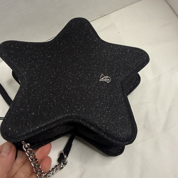 VICTORIA'S SECRET STAR CROSSBODY BAG GLITTER BLACK Sparkle Chain Party Glam VS - Picture 5 of 12